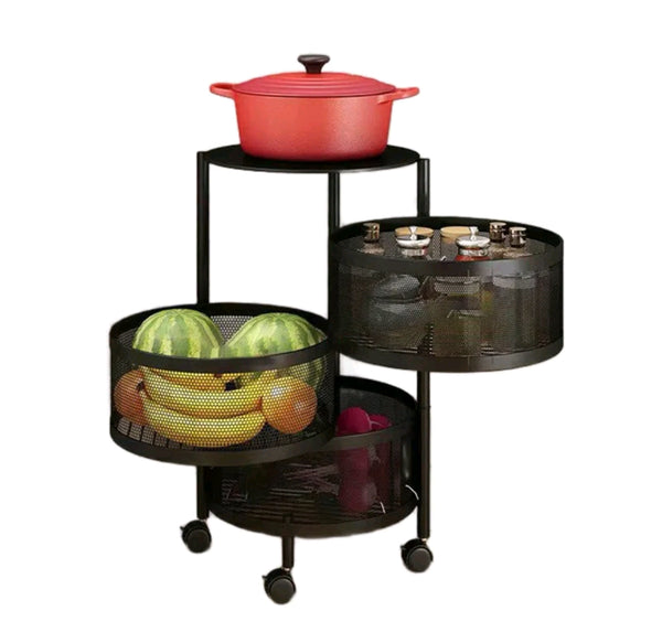 3 Tier Kitchen Rotating Storage Rack On Wheels