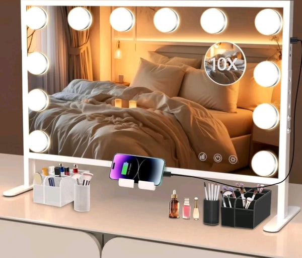 Hollywood Vanity Mirror with Lights, Large Makeup Mirror with LED Bulbs, 3 Color Modes Touch Screen Control for Dressing Table, Bedroom, Studio