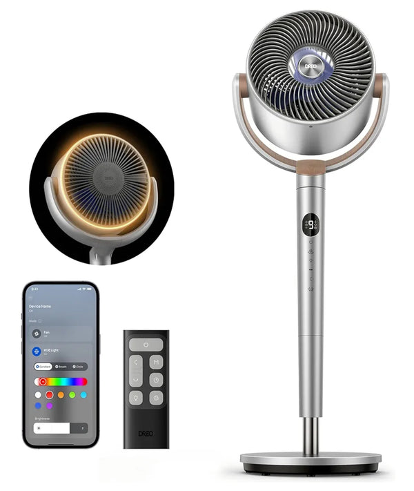 Dreo 40 Inch Smart Standing Fan, 20dB Silent Pedestal Fans for Bedroom, 120°+120° Oscillating Quiet Cooling Fan, Wi-Fi/Voice Control, DC Motor, 9 Speeds, 6 Modes, 12H Timer, 90 ft Circulator, Silver