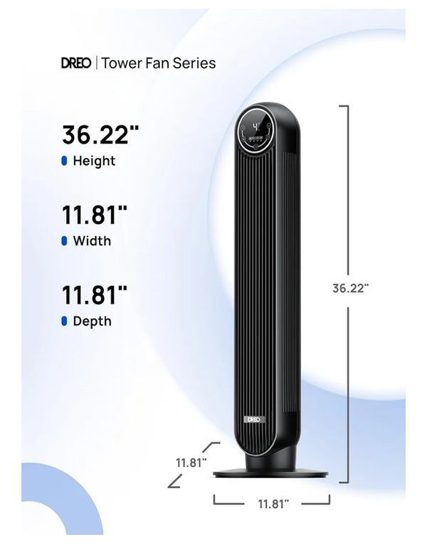 Dreo 28dB Silent Tower Fan, 25 ft/s Velocity Electric Cooling Fan with Remote, 90° Oscillating 4 Speeds 4 Modes 8H Timer LED Display, Quiet Standing Bladeless Floor Fans for Bedroom, Nomad One, Black