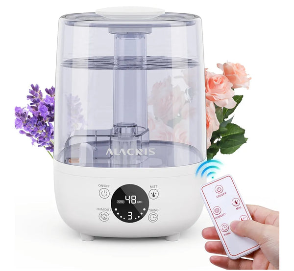 ALACRIS Humidifier 4L Top-Fill Humidifier with Constant Humidity and Timer, Super Quiet Room Humidifier with 2 Steam Nozzles 360° & Sleep Mode for Bedrooms and Plants, BPA Free