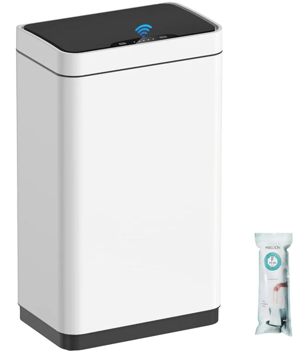 Mbillion Sensor Bin Touchless Kitchen Bin 50L Automatic Motion Sensor Trash Can Stainless Steel Smart Trash Bins with Lid Rectangular Touchless Garbage Bin for Kitchen Bedroom Home Office (White, 50L)