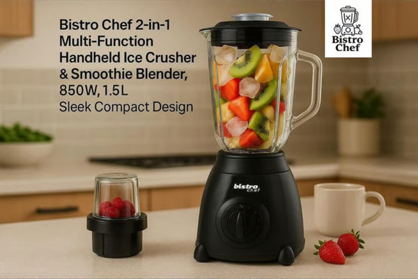2-in-1 850W Ice Crusher & Smoothie Blender with Premium Glass Jar