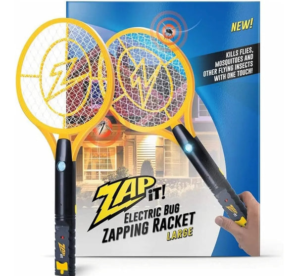 ZAP IT! Electric Fly Zapper - Rechargeable Fly Swatter - Electric Zapper Racket - 4,000 Volt Bug Swatter for Mosquitoes, Flies, and Insects - Handheld Mosquito Racquet with USB Charging - Large