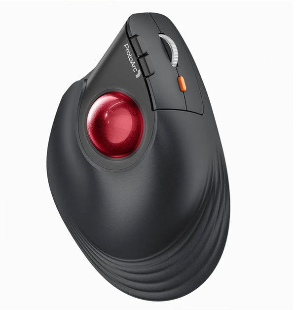 ProtoArc Vertical Wireless Trackball Mouse - EM05 Bluetooth Ergonomic Rollerball Mouse, 3 Device Connection for iPad, Mac, Windows PC