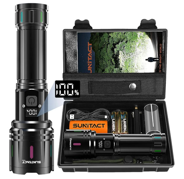 Sunitact Torches Led Super Bright, Rechargeable Torch 500000 Lumens XHM90.2 Flashlight, Powerful Tactical Led Torches Flash Light USB, Brightest Hand Torch for Dog Walking Camping Emergency Gift