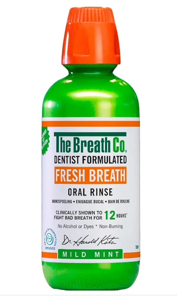 The Breath Co. Alcohol Free Mouthwash - Dentist Formulated Oral Rinse for 12 Hours of Fresh Breath - Mild Mint Flavour, 500ml