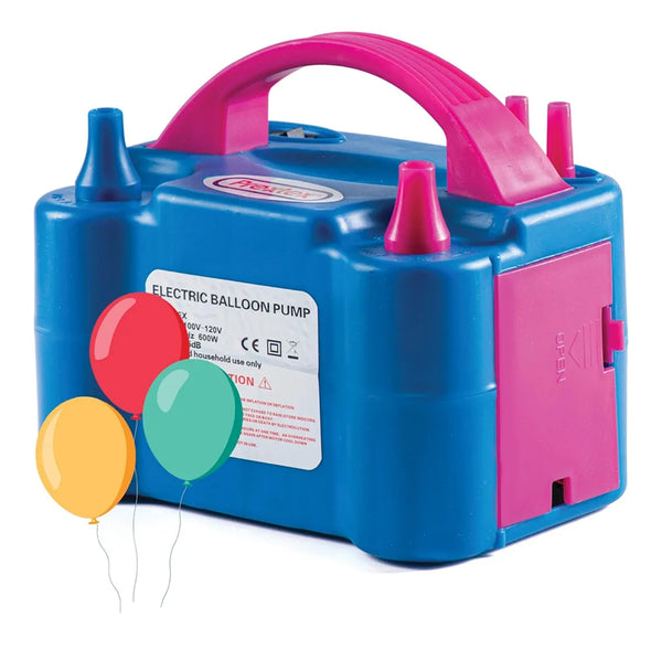 Prextex Electric Balloon Pump - Blue 110V 600W Portable Balloon Pump with Air Blower and Dual Nozzle Balloon Inflator for Fast and Easy Bulk Balloons Filling for Event and Party Decoration