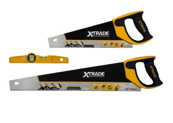 XTrade Pro 22" Universal Handsaw, 14" Toolbox Saw & Spirit Level Set X0900068