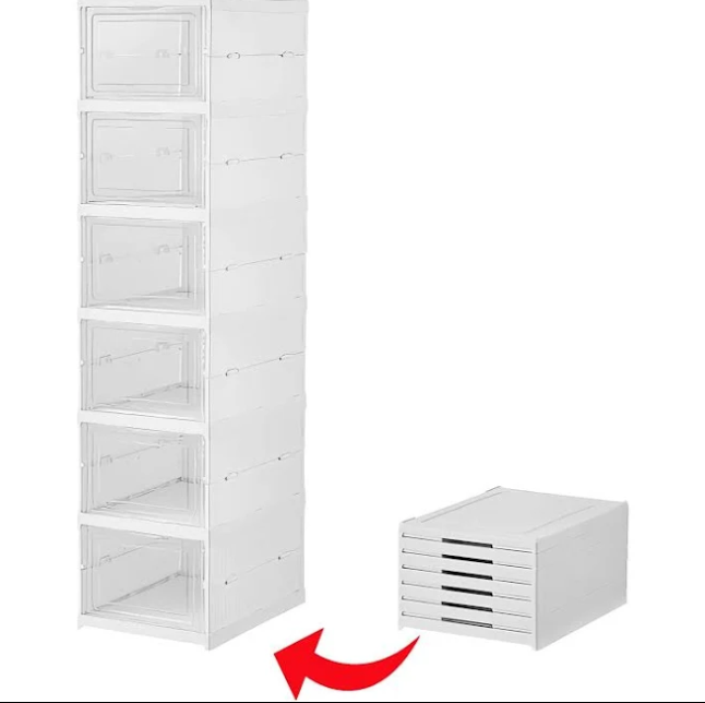 6 Layer Stackable Shoe Storage Box Foldable Clear Shoe Rack Transparen ...