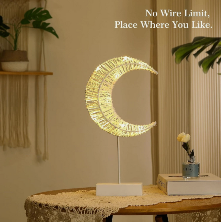 Elegant Woven Cord Crescent Moon LED Night Light | Bohemian Table Lamp ...