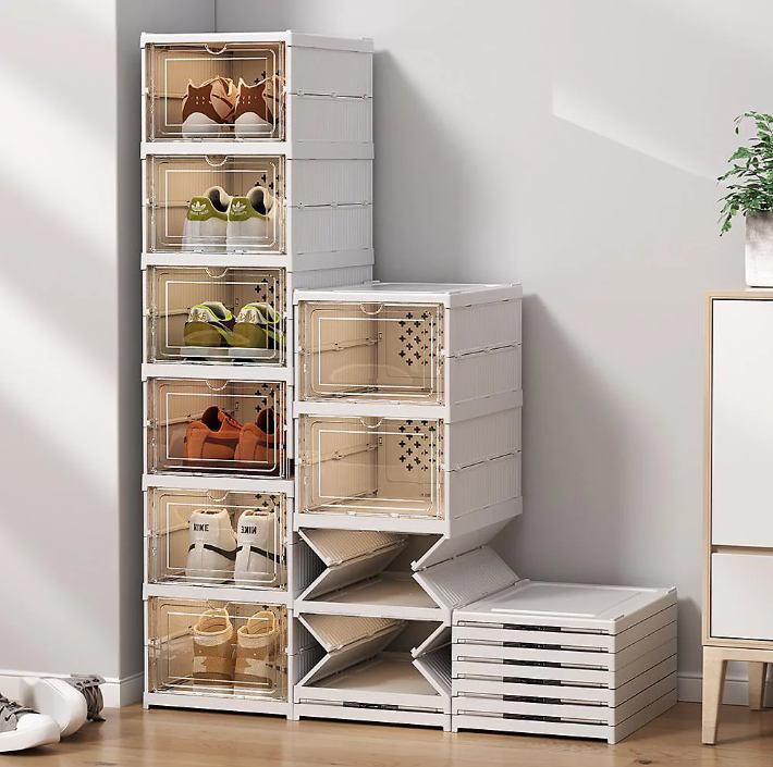 6 Layer Stackable Shoe Storage Box Foldable Clear Shoe Rack Transparen ...