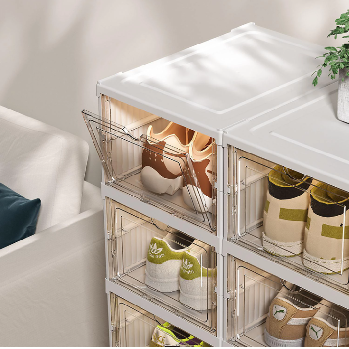 6 Layer Stackable Shoe Storage Box Foldable Clear Shoe Rack Transparen ...