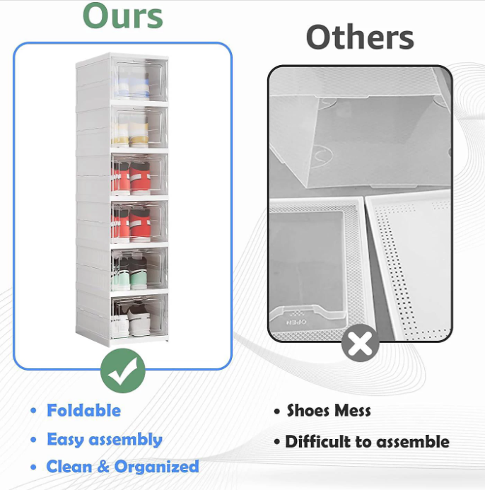 6 Layer Stackable Shoe Storage Box Foldable Clear Shoe Rack Transparen ...