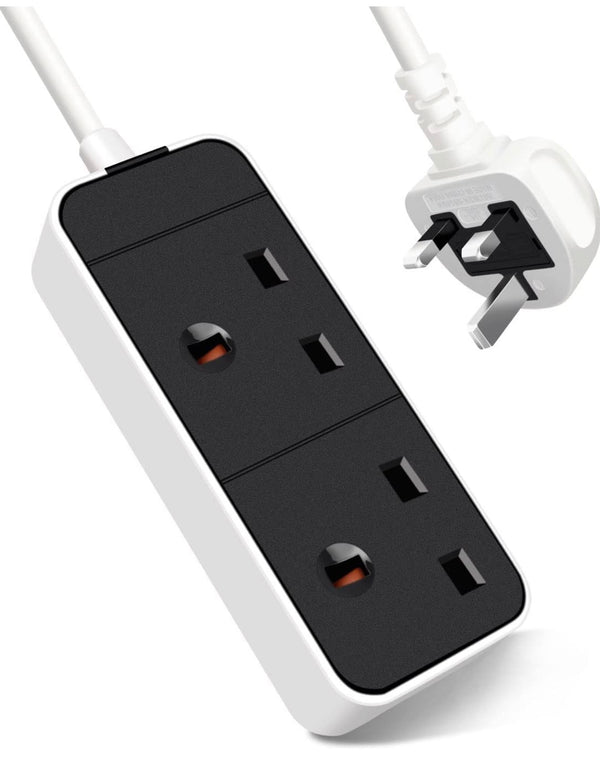 5M EXTRASTAR 2 Way Extension Lead in Black and White, Extension Cord 13A UK Plug Max 3120W, 2 Socket Power Strip